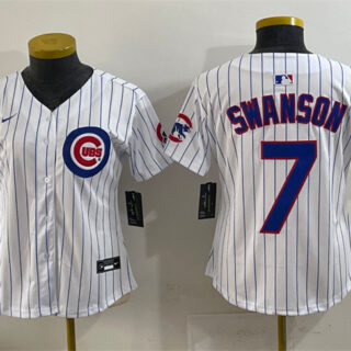 Women's Chicago Cubs #7 Dansby Swanson White Cool Base Stitched Jersey