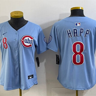 Women's Chicago Cubs #8 Ian Happ Blue 2024 25 2nd Alternatemited Stitched Baseball Jersey(Run Small)