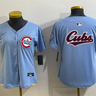 Women's Chicago Cubs Team Big Logo Blue 2024 25 2nd Alternatemited Stitched Baseball Jersey(Run Small)