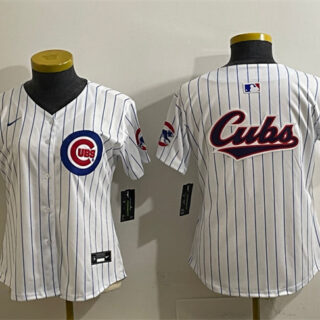 Women's Chicago Cubs Team Big Logo White Home Limited Stitched Baseball Jersey(Run Small)