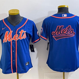 Women's New York Mets Team Big Logo Royal Cool Base Stitched Baseball Jersey(Run Small)