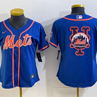 Women's New York Mets Team Big Logo Royal Cool Base Stitched Baseball Jersey(Run Small) 1