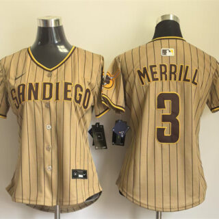 Women's San Diego Padres #3 Jackson Merrill Tan Alternate Stitched Baseball Jersey(Run Small)