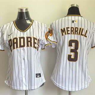 Women's San Diego Padres #3 Jackson Merrill White Home Limited Stitched Baseball Jersey(Run Small)