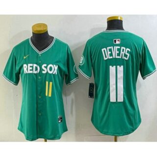 Women's Boston Red Sox #11 Rafael Devers Green 2025 City Connect Player Name Limited Jersey