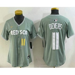 Women's Boston Red Sox #11 Rafael Devers Light Green 2025 City Connect Player Name Limited Jersey
