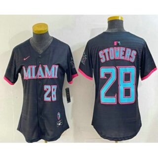 Women's Miami Marlins #28 Kyle Stowers Number Black 2025 City Connect Limited Jersey