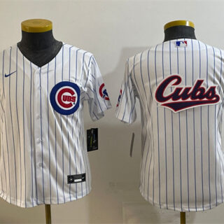 Youth Chicago Cubs Team Big Logo White Cool Base Stitched Baseball Jersey