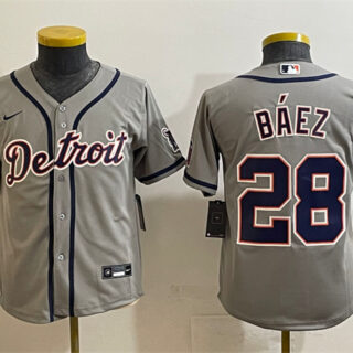 Youth Detroit Tigers #28 Javier Baez Grey Cool Base Stitched Baseball Jersey