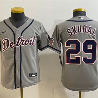 Youth Detroit Tigers #29 Tarik Skubal Grey Cool Base Stitched Baseball Jersey