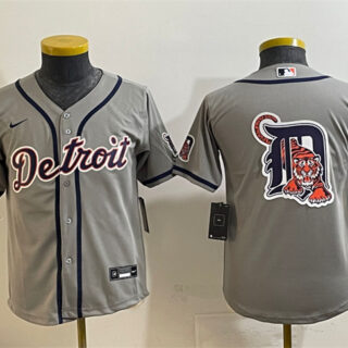 Youth Detroit Tigers Team Big Logo Grey Cool Base Stitched Baseball Jersey