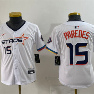 Youth Houston Astros #15 Isaac Paredes White 2025 City Connect Limited Stitched Baseball Jersey