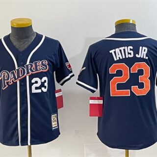 Youth San Diego Padres #23 Fernando Tatis Jr. Navy Throwback With Patch Stitched Baseball Jersey