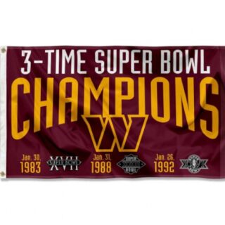 2Pcs WinCraft Washington Commanders 3X and 3 Time Super Bowl Champions Flag Outdoor Indoor 3x5 Foot Banner_