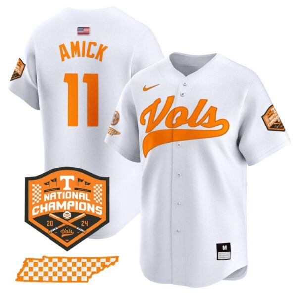 Billy Amick Jersey #11 Tennessee Volunteers Baseball 2024 Champions Vapor Premier Limited White