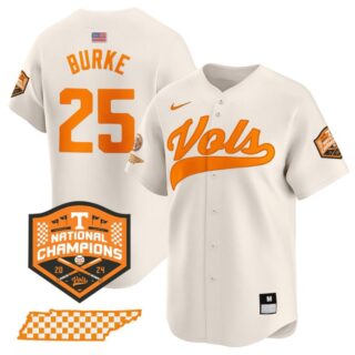 Blake Burke Jersey #25 Tennessee Volunteers Baseball 2024 Champions Vapor Premier Limited Cream