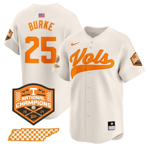 Blake Burke Jersey #25 Tennessee Volunteers Baseball 2024 Champions Vapor Premier Limited Cream