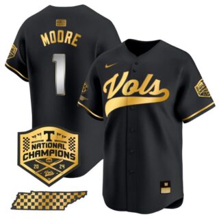 Christian Moore Jersey #1 Tennessee Volunteers Baseball 2024 Champions Vapor Premier Black Gold