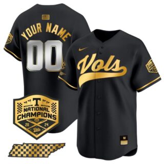 Custom Tennessee Volunteers Baseball Jersey Name and Number 2024 Champions Vapor Premier Black Gold