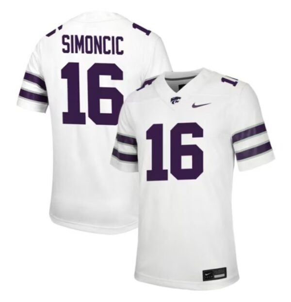 Kellen Simoncic Jersey White #16 Kansas State Wildcats Game NCAA College Football