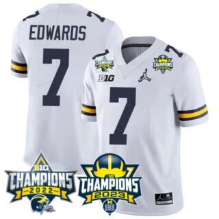 Donovan Edwards Jersey #7 Michigan Wolverines 2023 Big Ten Back to Back Champions Patch White