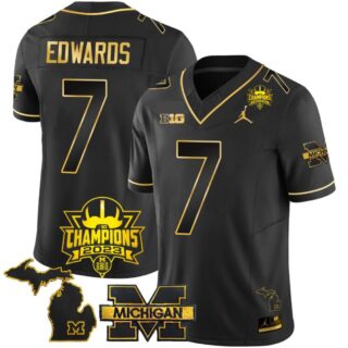 Donovan Edwards Jersey Michigan Wolverines 2023 Big Ten Champions Patch Stitched Black Gold