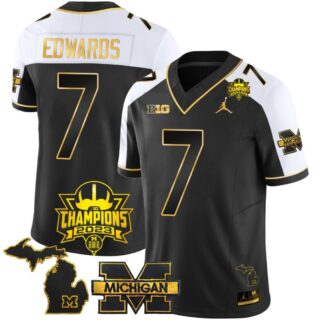 Donovan Edwards Jersey #7 Michigan Wolverines 2023 Big Ten Champions Patch Gold Alternate
