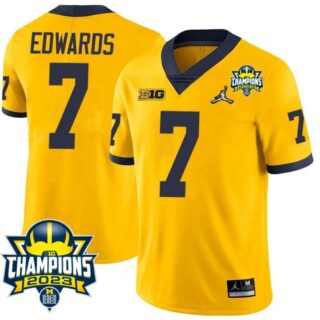 Donovan Edwards Jersey #7 Michigan Wolverines 2023 Big Ten Champions Patch Stitched Maize