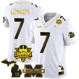 Donovan Edwards Jersey Michigan Wolverines 2023 Big Ten Champions Patch Stitched White Gold