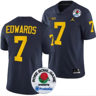 Donovan Edwards Jersey #7 Michigan Wolverines Rose Bowl 2024 Patch College Football Playoff Navy