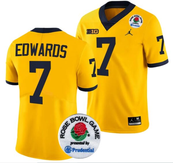 Donovan Edwards Jersey #7 Michigan Wolverines Rose Bowl Game 2024 Patch Football Playoff Maize