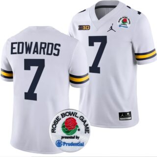 Donovan Edwards Jersey #7 Michigan Wolverines Rose Bowl Game 2024 Patch Football Playoff White