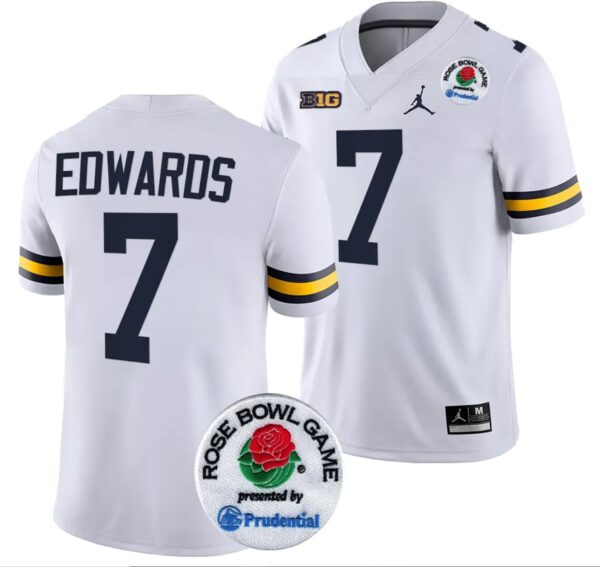 Donovan Edwards Jersey #7 Michigan Wolverines Rose Bowl Game 2024 Patch Football Playoff White