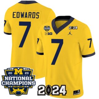Donovan Edwards Jersey #7 Michigan Wolverines Limited Football 2024 National Champions Patch Maize