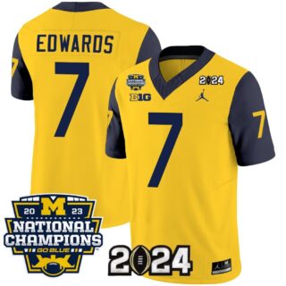 Donovan Edwards Jersey Michigan Wolverines Vapor Limited Football 2024 Champions Patch Navy Sleeves