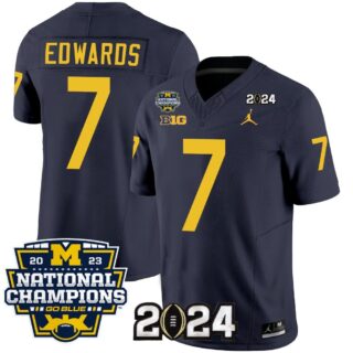 Donovan Edwards Jersey #7 Michigan Wolverines Vapor Limited Football 2024 Champions Patch Navy