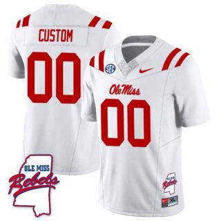 Custom Ole Miss Rebels Jersey Name and Number Football All Stitched White Rebels Map
