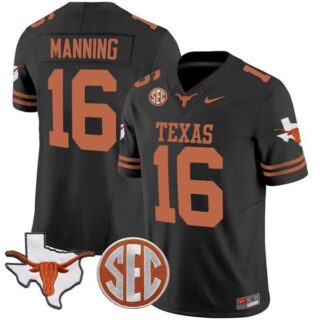 Texas Longhorns Arch Manning Jersey Texas Orange F.U.S.E. State Map & SEC Patch Stitched