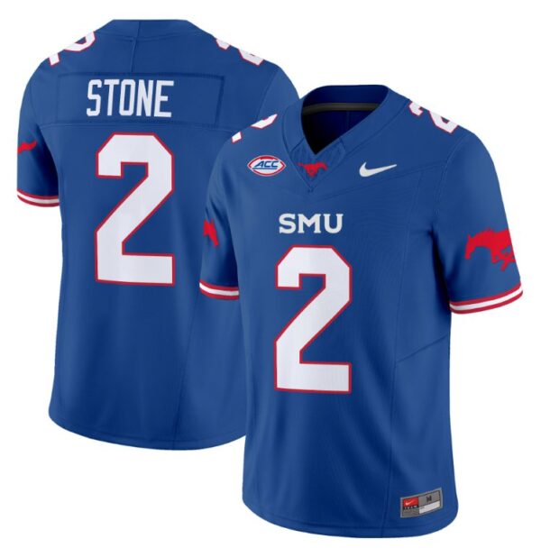 Preston Stone Jersey #2 SMU Mustangs Icy College Football Vapor Limited Blue