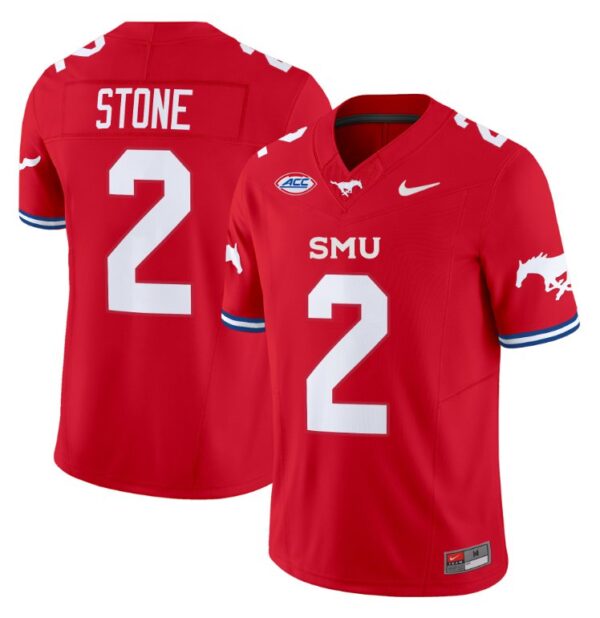 Preston Stone Jersey #2 SMU Mustangs Icy College Football Vapor Limited Red