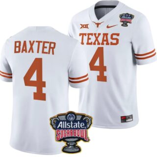 CJ Baxter Jersey #4 Texas Longhorns Allstate Sugar Bowl Patch 2024 College Football White