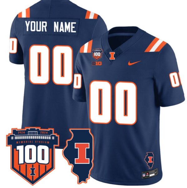 Custom Illinois Fighting Illini Jersey Name and Number Vapor Limited College Football Stitched Navy
