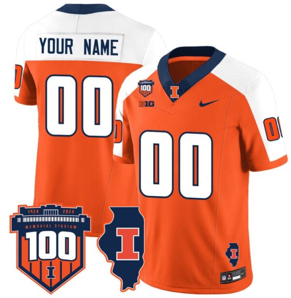 Custom Illinois Fighting Illini Jersey Name and Number Vapor Limited College Football Orange Alternate