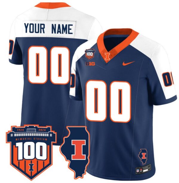 Custom Illinois Fighting Illini Jersey Name and Number Vapor Limited College Football Navy Alternate