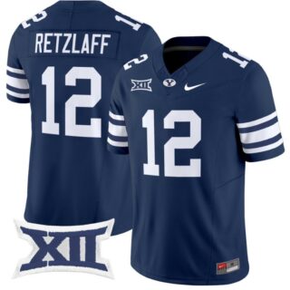Jake Retzlaff Jersey #12 BYU Cougars Vapor Limited College Football Stitched Navy
