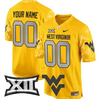 Custom West Virginia Mountaineers Jersey Name, Number Game Football Gold