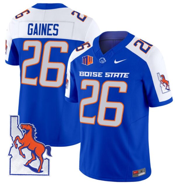 Sire Gaines Jersey #26 Boise State Broncos 2024 Map Patch Vapor Football Royal Alternate