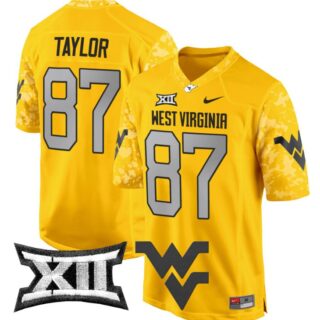 Kole Taylor Jersey #87 West Virginia Mountaineers Game Football Gold