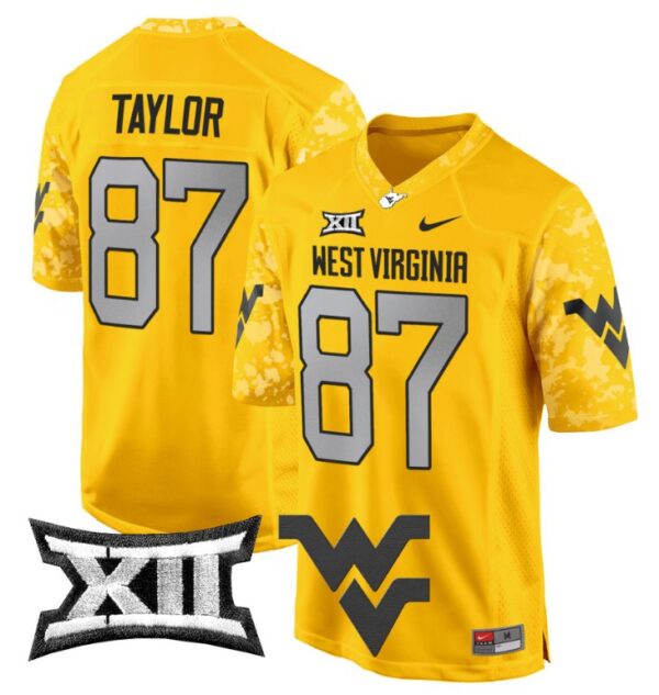 Kole Taylor Jersey #87 West Virginia Mountaineers Game Football Gold