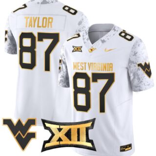 Kole Taylor Jersey #87 West Virginia Mountaineers Gold Vapor Football White Gold